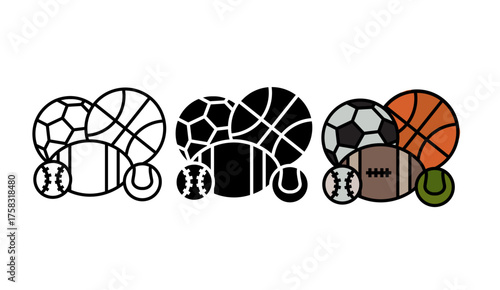 Professional Ball Sports Icon Pack Isolated on Transparent Background Vector. Premium unique vector set with various sport balls in line and color styles. Ideal for branding, infographics 