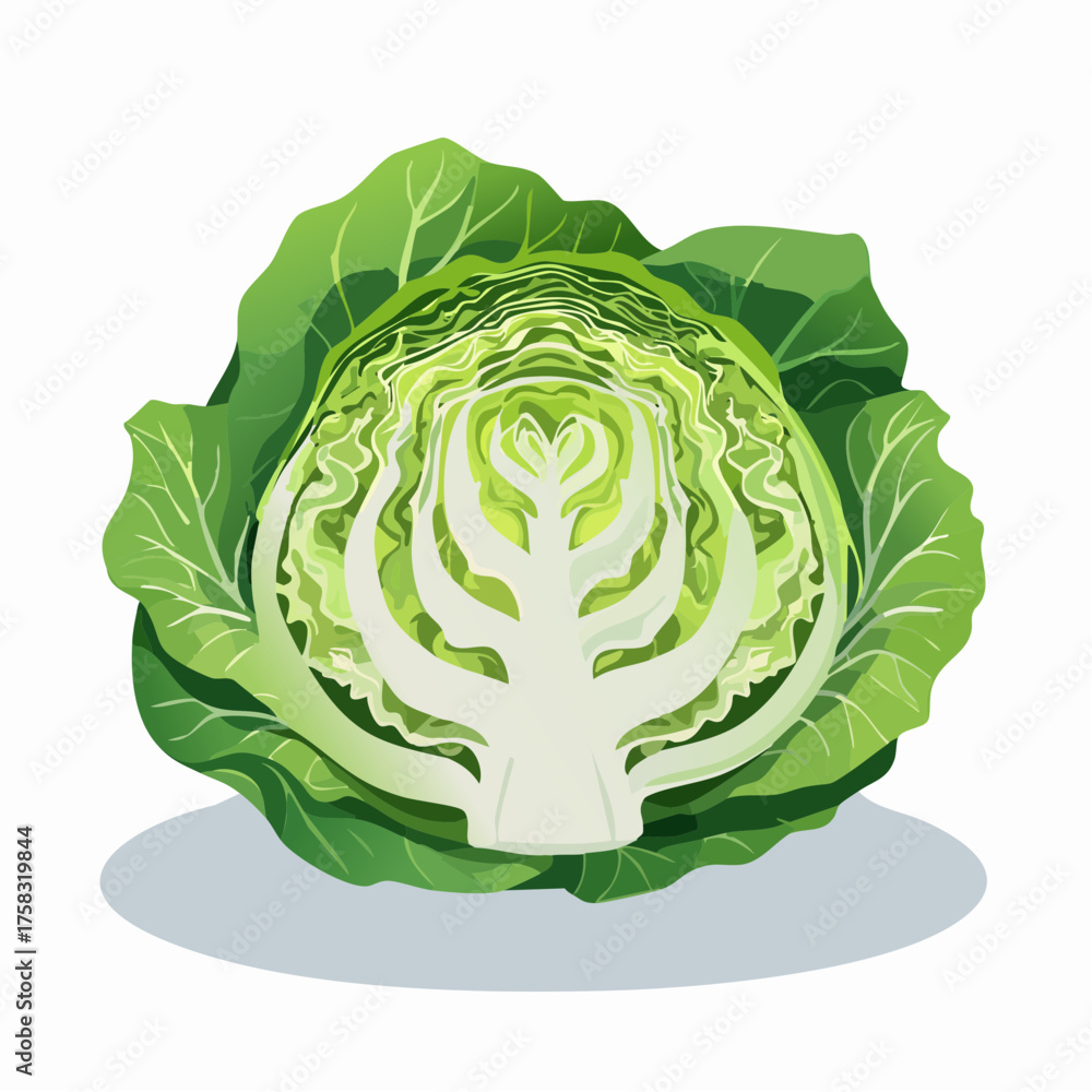 Obraz premium A crisp iceberg lettuce head with tightly packed bright green leaves creating unique wavering layers.