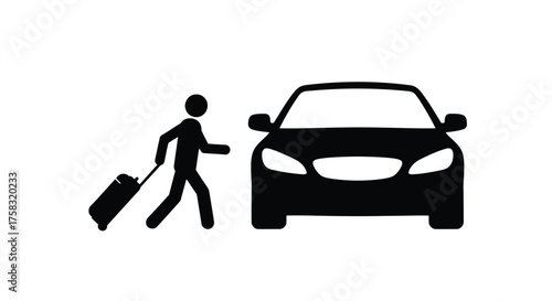 Silhouette of a person with luggage entering a car