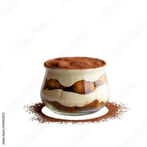 Layered dessert cocoa dusted creamy coffee tiramisu