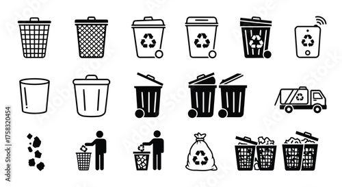 Collection of trash cans and recycling bins