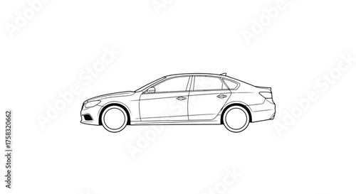 Outlined sedan car, showcasing its design
