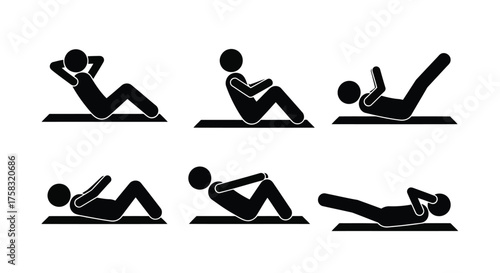 Stick figure doing situps, demonstrating exercise