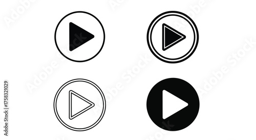 Four play button icons for media player