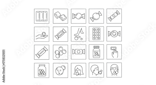 Collection of candy icons, sweet and sugary