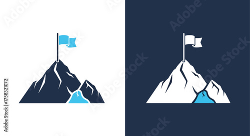 Mountain peak success flag icon set for web design and digital projects -  Glyph solid icon - Editable modern style icon.