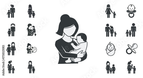 Mother and child icons for motherhood concept