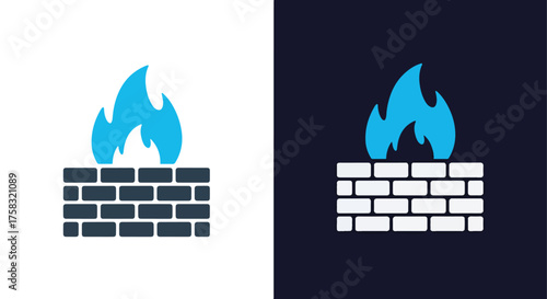 Digital firewall icon representing network security and online protection fiery brick wall -  Glyph solid icon - Editable modern style icon.