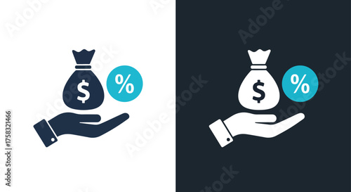 Financial icons money bag percent sign hand icon set for web and app design -  Glyph solid icon - Editable modern style icon.