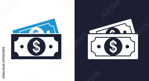 Modern money icon set two variations for digital finance and business transactions -  Glyph solid icon - Editable modern style icon.