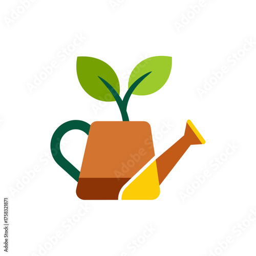 Minimalist flat design app icon for a plant care service with a green brown and yellow color scheme