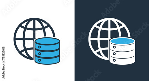 Collection of web database icons globe server network data storage digital internet technology icons -  Glyph solid icon - Editable modern style icon.