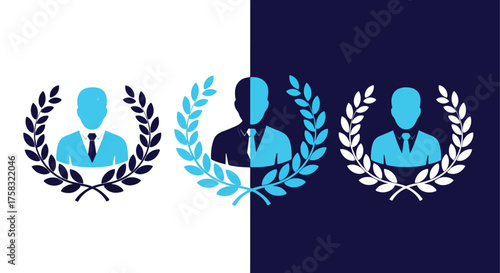 Modern professional achievement award laurel wreath icon set for recognition and success -  Glyph solid icon - Editable modern style icon.