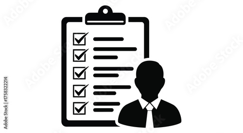 Checklist on clipboard with checkmarks and a silhouette