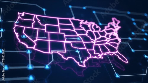 USA Map Network Connection: Digital Data Flowing Across United States