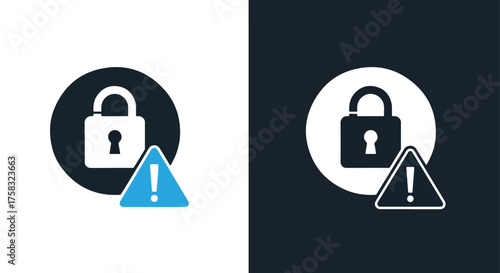 Secure lock and warning icon set for web and app interfaces dark and light modes -  Glyph solid icon - Editable modern style icon.
