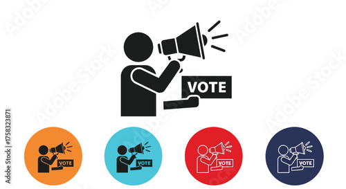 Vote icon with megaphone, encouraging civic engagement