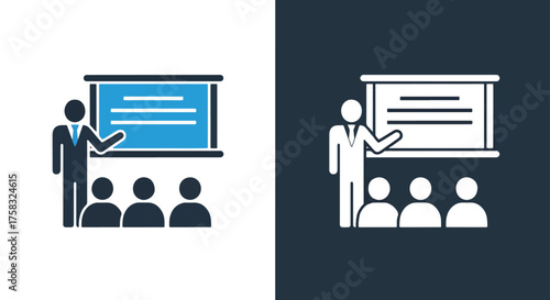 Business presentation icon set showing speaker and audience meeting training session -  Glyph solid icon - Editable modern style icon.