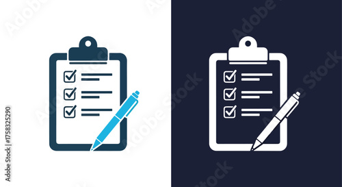 Checklist clipboard and pen icon set for tasks to-do lists and surveys -  Glyph solid icon - Editable modern style icon.