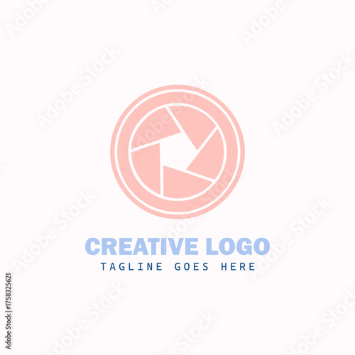 Modern camera-lens logo for photography or videography studio with concentric circles and a square aperture