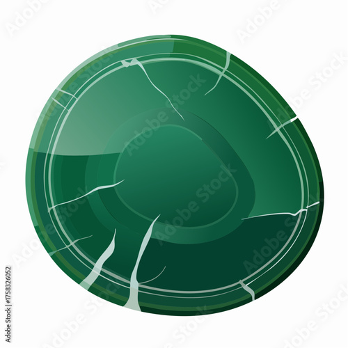 The smooth, polished, dark green surface of a jade stone displays internal, unique, milky white veins.