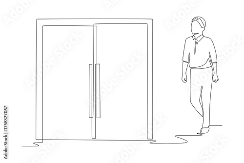 Crowds rushing in at opening concept one-line drawing