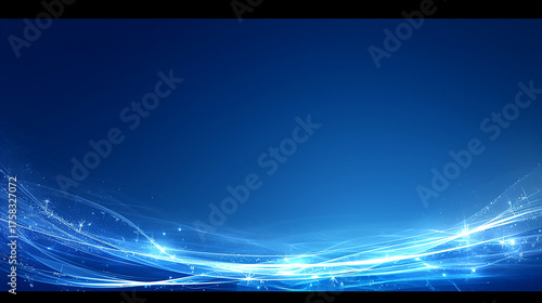 Dynamic Blue Abstract Background with Glowing Light Waves and Data Trails