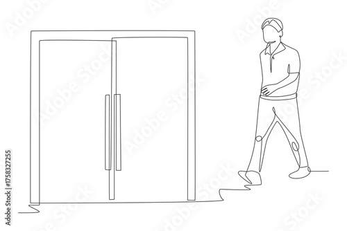 Crowds rushing in at opening concept one-line drawing