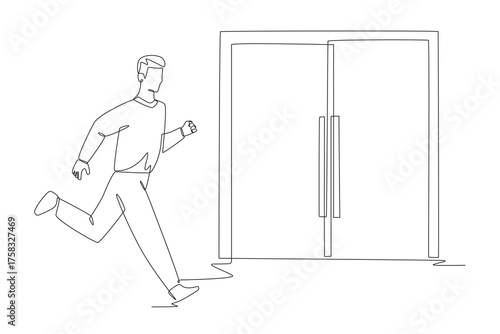 Crowds rushing in at opening concept one-line drawing