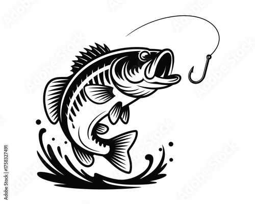 Dynamic largemouth bass fishing logo minimalist vector illustration