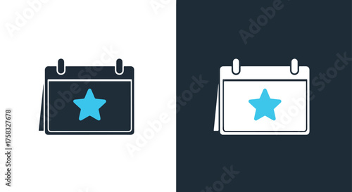 Two calendar icons with a star highlighted for an important event or appointment -  Glyph solid icon - Editable modern style icon.
