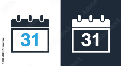 Set of two calendar icons displaying the 31st day modern flat design web icons -  Glyph solid icon - Editable modern style icon.