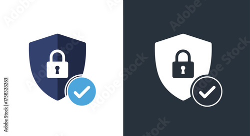 Security shield and lock icon with checkmark for digital safety and protection -  Glyph solid icon - Editable modern style icon.