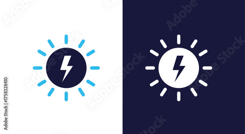 Radiant sun lightning bolt icon set for renewable energy and power solutions -  Glyph solid icon - Editable modern style icon.