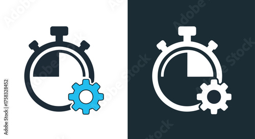 Timer stopwatch icon with gear settings for speed and efficiency -  Glyph solid icon - Editable modern style icon.