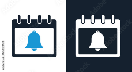 Two calendar icons with notification bell alerts simple web design elements -  Glyph solid icon - Editable modern style icon.