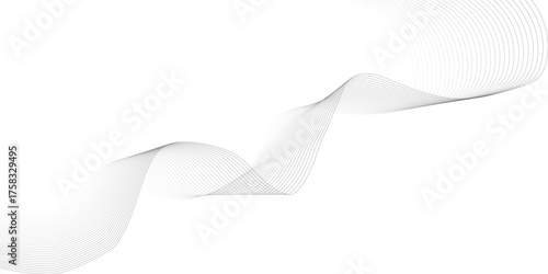 Abstract black smooth wave on a white background. Dynamic sound wave. Design element. Vector illustration. Undulate Grey Wave Swirl, frequency sound wave, twisted curve lines with blend effect.	
