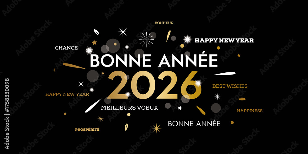 Fototapeta premium 2026 Bonne année, nuage mots or 