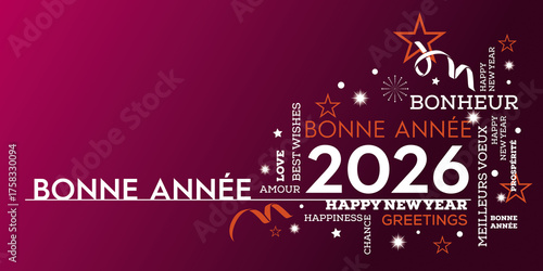 2026 Bonne année nuage de mots, couleurs chaudes
