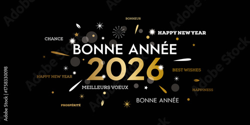 2026 Bonne année, nuage mots or
