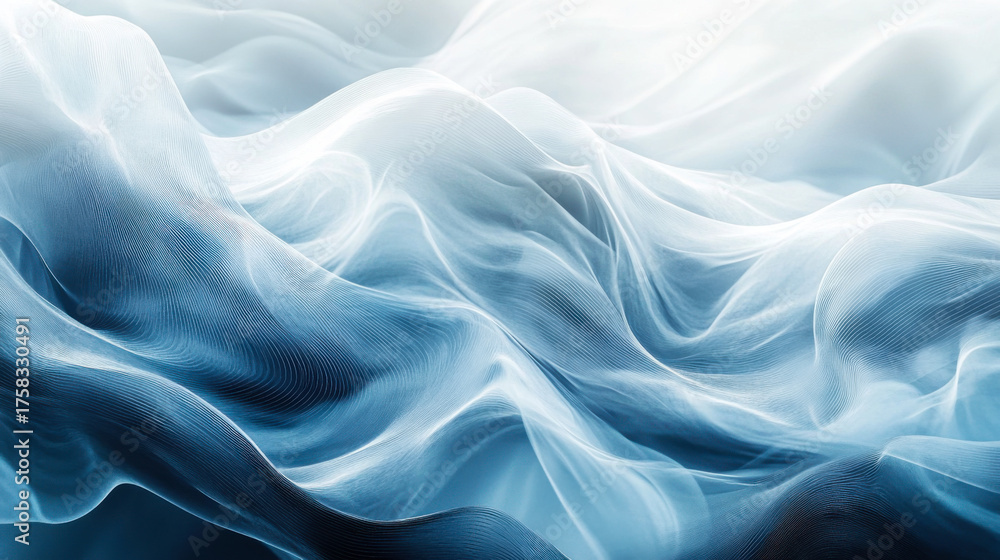 Fototapeta premium Textured fabric waves in blue tones create a soothing, silky landscape evoking tranquility and motion in a serene setting