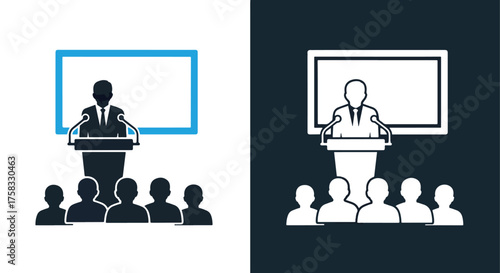 Business presentation icon set featuring speaker and audience for corporate meetings and events -  Glyph solid icon - Editable modern style icon.