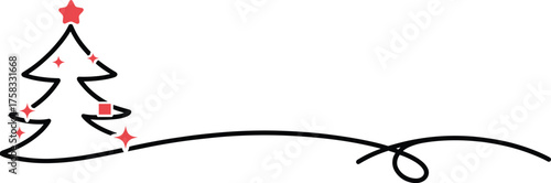 Minimalist Christmas tree with red stars, holiday line art clipart, festive seasonal design, elegant winter illustration