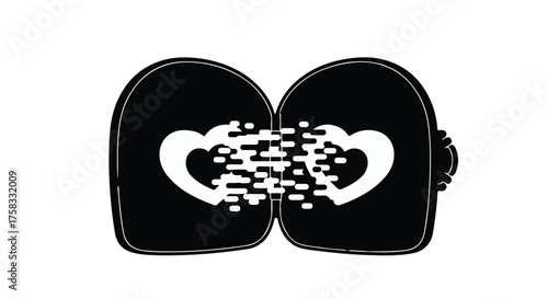 Two hearts dissolving into digital fragments, symbolizing loss or fading connection.