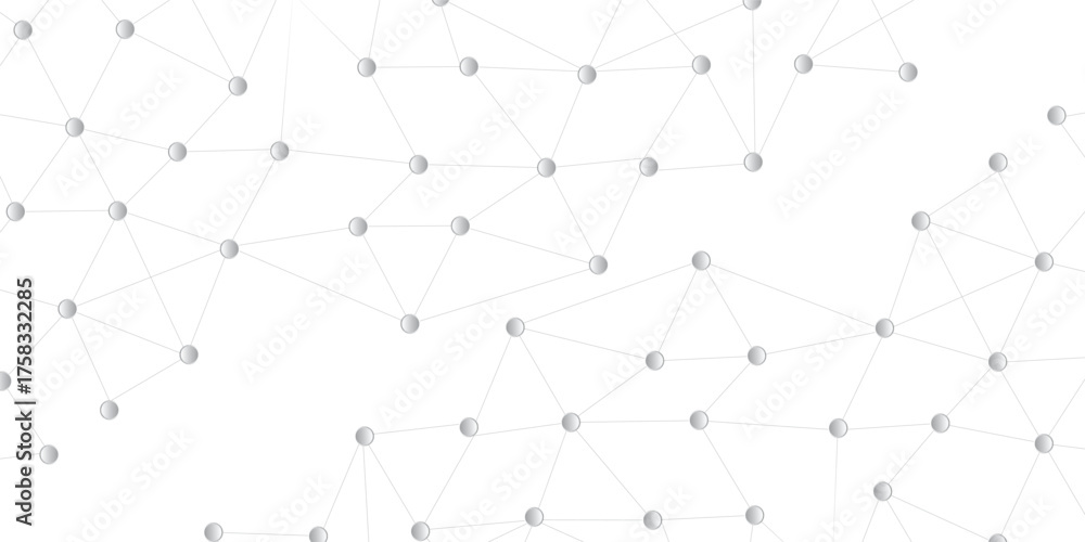 Obraz premium Abstract geometric network background with connected dots and lines, representing digital communication and technology connection on a white background.