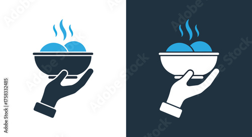 Hand holding bowl of food icon set warm meal service delivery app graphic -  Glyph solid icon - Editable modern style icon.