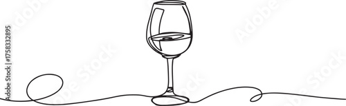 One Line Art Wine Glass Vector – Minimal Continuous Line Drawing of Elegant Drinkware, Modern Bar and Cocktail Illustration Artwork