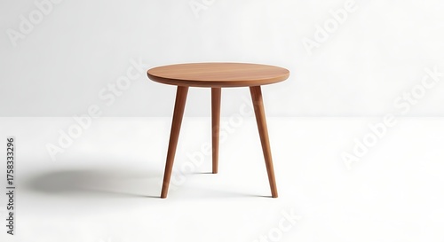 Wallpaper Mural Minimalist Wooden Side Table - Mid-Century Modern Design on White Background. Torontodigital.ca