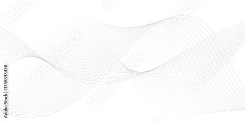 Abstract black smooth wave on a white background. Dynamic sound wave. Design element. Vector illustration. Undulate Grey Wave Swirl, frequency sound wave, twisted curve lines with blend effect.	