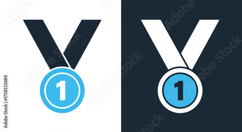 Number one medal icon set victory award first place achievement award collection -  Glyph solid icon - Editable modern style icon.